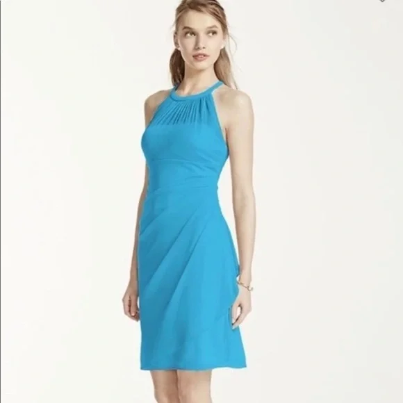 Pacific Blue David's Bridal Davids Bridal Pacific Sleeveless Short Mesh  Dress